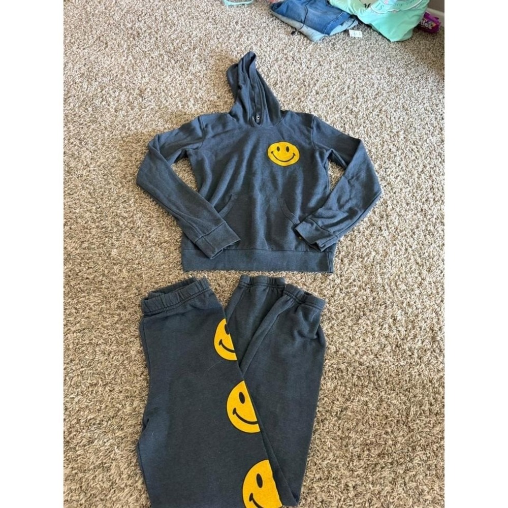 Aviator Nation Smiley Face Hoodie and Sweatpants Set kids  Grey Lounge XL